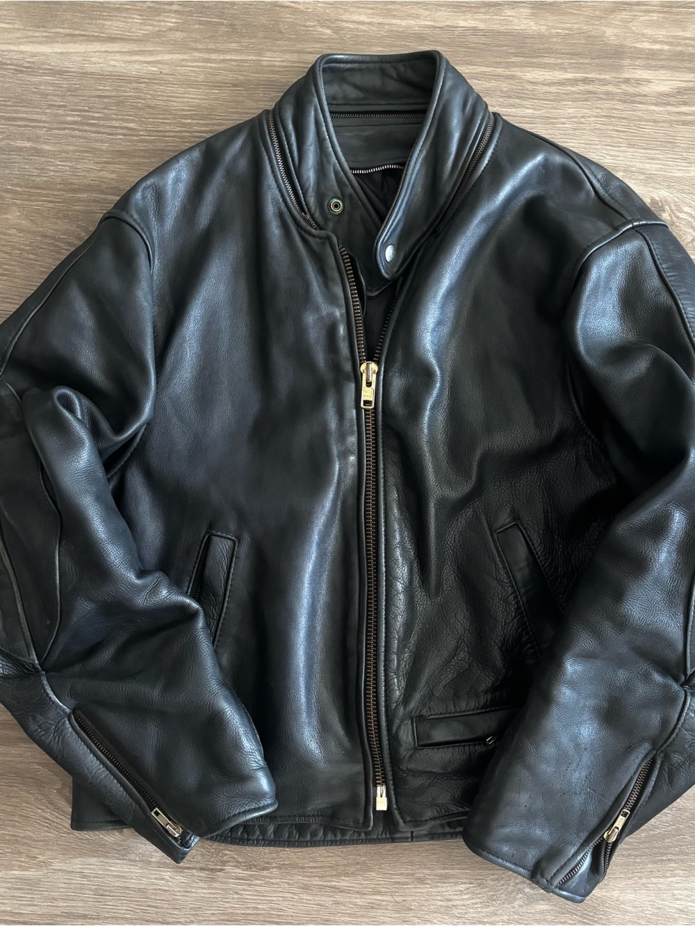 Vintage Black Leather Moto Jacket Zip Up Motorcycle Bomber Jacket Y2K grunge